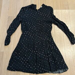 Whistle dress, black with blue/green/white pattern, knee length, size 6